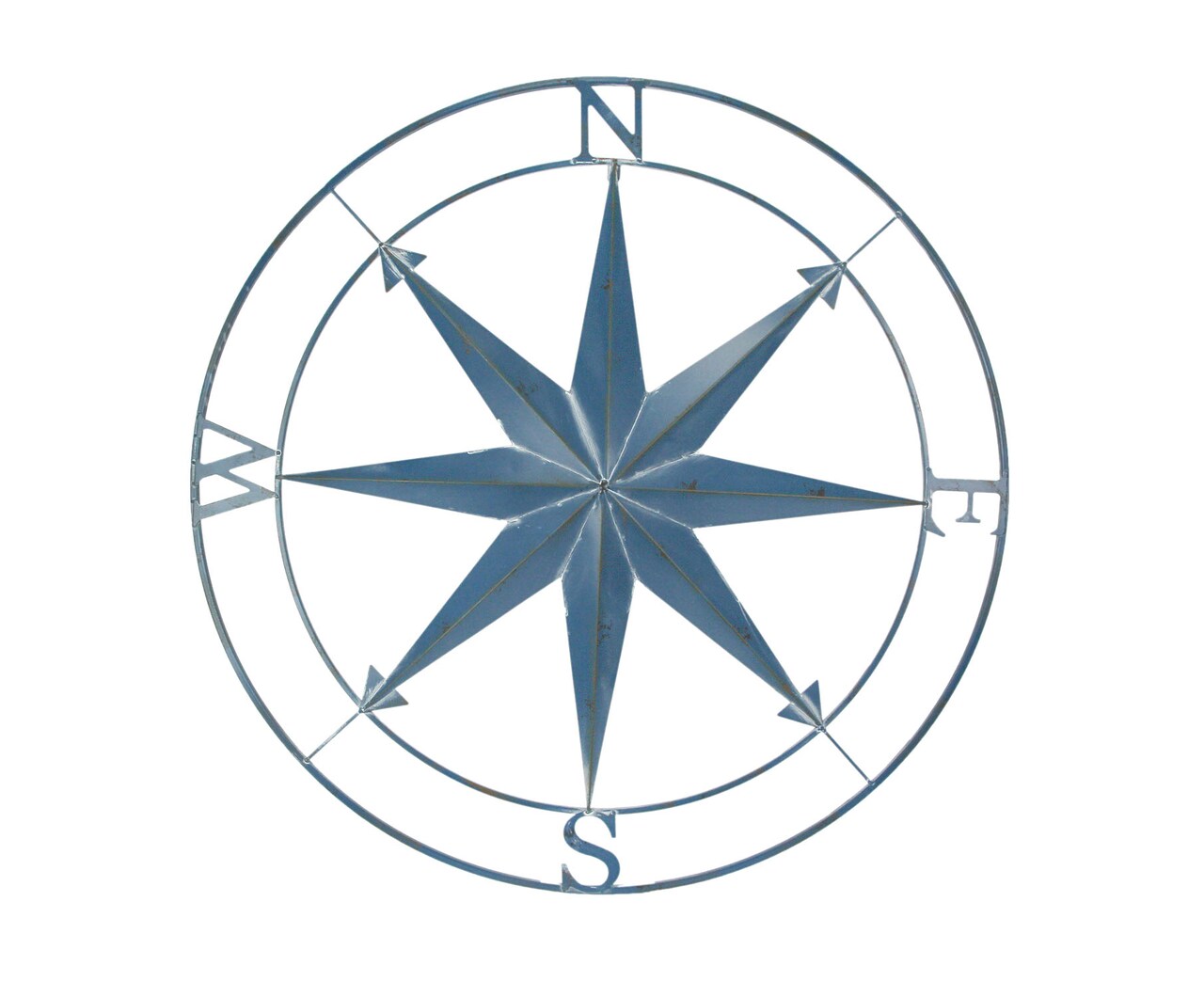 Aegean Blue Indoor Outdoor Metal Compass Rose Wall Sculpture 39.25 Inch Diameter